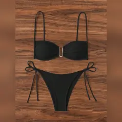 SHEIN Swim Solid Color Textured Bikini - Small