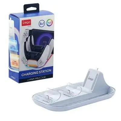 Ipega 3 In 1 Charging Station Charging Stand Holder for PS5 Portal/PS5 Controller-White