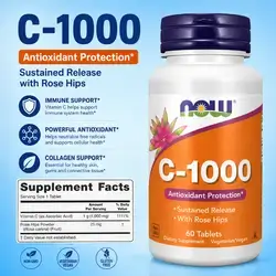 Now Supplements, Vitamin C, 1000mg per Tablet, with Rose Hips, Sustained Release, Antioxidant Protection, Collagen Production, Immune Response, Skin Health, 60 Tablets Vitamin C