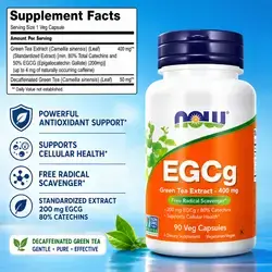 NOW Supplements, EGCg, Green Tea Extract 400 mg, Free Radical Scavenger, DHT Blocker, Metabolism Support, Fat Oxidation, 80% Catechins, 90 Veg Caps EGCg