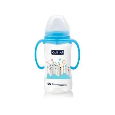 Wide Neck Feeding Bottle 300ml (+6) with Handle - Blue