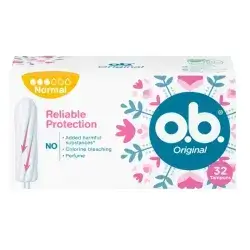 o.b. Tampons Original Normal (32 pcs)//اوه بي سدادات قطنية اصلية عادية للايام المتوسطة والاقوى بتقنية ستاي دراي واخاديد منحنية، لحماية موثوقة وشعور نظيف (1 × 16 قطعة)