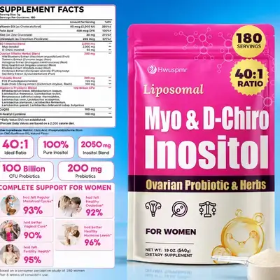 Liposomal Myo-Inositol & D-Chiro Inositol, 40:1 Ideal Ratio Inositol, Probiotics & Prebiotics & Herbs, NAC, CoQ10, Zinc, Folic Acid, Chromium, Hormone Balance & Harmony, Fertility, Ovarian & Cycle, PCOS, Insulin Resistance, 540g inositol 