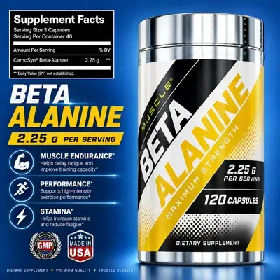 Amazing Muscle, Beta Alanine, Amino Acid, 2250mg Per Serving, Ideal Pre & Post Workout, CarnoSyn Beta Alanine, 120 Capsules Beta Alanine 