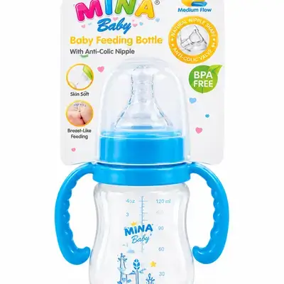 Mina baby feeding bottle with anti-colic nipple medium flow 120ml