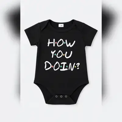 Cute baby bodysuit featuring a playful “HOW YOU DOIN?” slogan - 1-3 Months