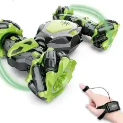 Gesture Sensing RC Stunt Car with Light & Music + Tail Spray, 2025 New Gesture Sensing Twist Car, Drift Stunt 2.4GHz Remote Control Cars, 360° Flips Rotating Off-Road Vehicle for Kids (Green)