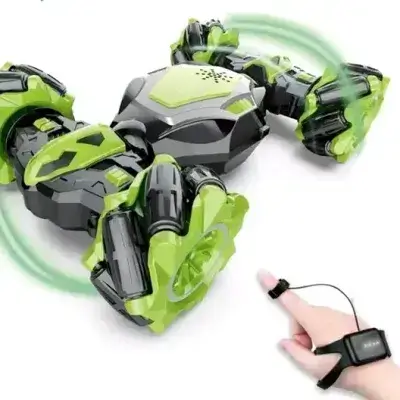 Gesture Sensing RC Stunt Car with Light & Music + Tail Spray, 2025 New Gesture Sensing Twist Car, Drift Stunt 2.4GHz Remote Control Cars, 360° Flips Rotating Off-Road Vehicle for Kids (Green)