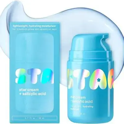 Starface Star Cream + Salicylic Acid, Lightweight, Hydrating Moisturizer, Made for Breakout-Prone and Sensitive Skin, Minimize Breakouts, Unclog Pores, Oil-free, Fragrance Free