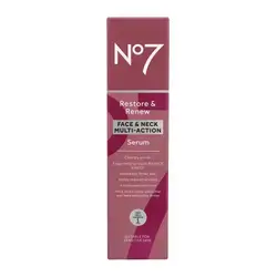 No7 Restore & Renew Multi-Action Face & Neck Serum - Anti Aging Serum for Deep Wrinkle Repair - Collagen Infused Skincare with a Hydrating Blend of Hibiscus Peptides & Hyaluronic Acid (30ml)