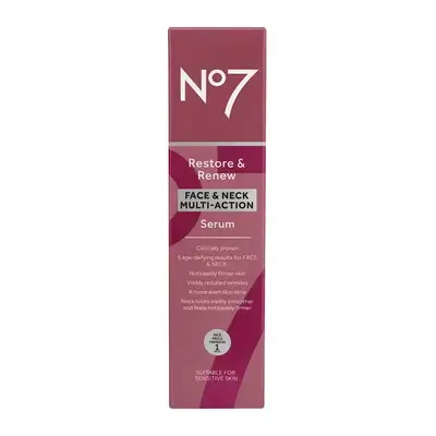 No7 Restore & Renew Multi-Action Face & Neck Serum - Anti Aging Serum for Deep Wrinkle Repair - Collagen Infused Skincare with a Hydrating Blend of Hibiscus Peptides & Hyaluronic Acid (30ml)