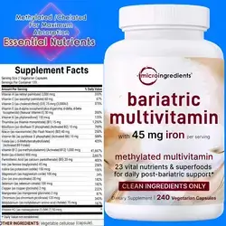 Methylated Bariatric Multivitamin | 23-in-1 Essential Vitamins with D3, K2, Zinc, Folate, B12, B3, Biotin, Iron, magnesium & more | Maximum Absorption & Easy on the Stomach, essential for Keto & GLP-1 users, No Fillers, 240 Caps Multivitamin