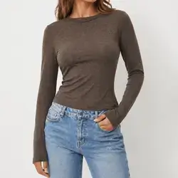 Women's Solid Crew Neck Tight Fit Long Sleeve T-Shirt - Small