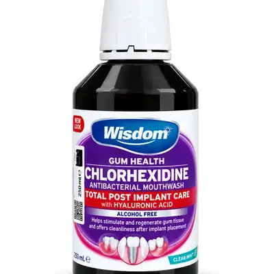 Wisdom gum health chkorhexidine antibactrial mouthwash inital post implant care with hyaluronic acid 300ml