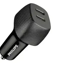 Phillips 60W Dual Port USB-C Car Charger,20V Universal Car Charger, Black DLP5522C/00 Phillips 60W Dual Port USB-C Car Charger,20V Universal Car Charger, Black DLP5522C/00