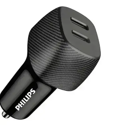 Phillips 60W Dual Port USB-C Car Charger,20V Universal Car Charger, Black DLP5522C/00 Phillips 60W Dual Port USB-C Car Charger,20V Universal Car Charger, Black DLP5522C/00
