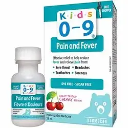 Kids 0-9 Pain and Fever, Homeopathic Pain and Fever Relief, 25ml, Cherry
