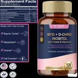 Myo-Inositol & D-Chiro Inositol 3075mg, Plus Multivitamin Vitamin D3, Folate, Ideal 40:1 Ratio, Hormonal Balance for Women & Ovarian Support, Metabolism, Insulin Sensitivity, Clearer Skin, 120 Caps inositol 