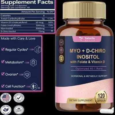 Myo-Inositol & D-Chiro Inositol 3075mg, Plus Multivitamin Vitamin D3, Folate, Ideal 40:1 Ratio, Hormonal Balance for Women & Ovarian Support, Metabolism, Insulin Sensitivity, Clearer Skin, 120 Caps inositol