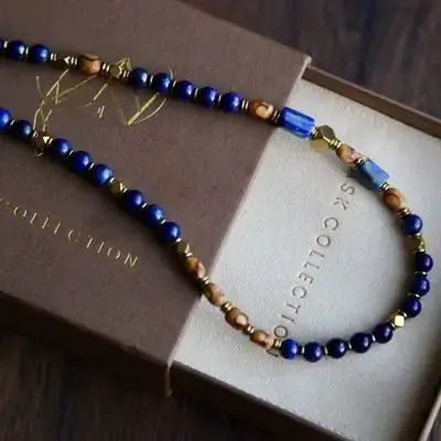 Lapis Lazuli stone & Terebinth seeds (Qazwan) Necklace