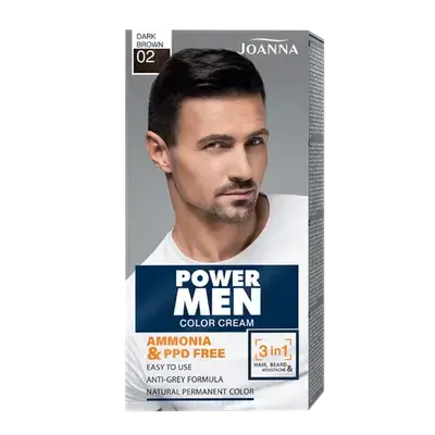 Power Men Color Cream Hair Beard & Moustache 02 DARK BROWN 30g _ JOANNA