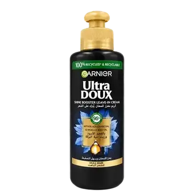 Ultra Doux Shine Booster Leave-In Hair Cream with Black Charcoal & Nigella Seed Oil 200ml _ GARNIER