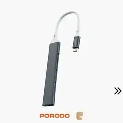 Porodo Aluminum Multi-Port USB-C Hub 5Gbps High-Speed Data Transfer - Gray