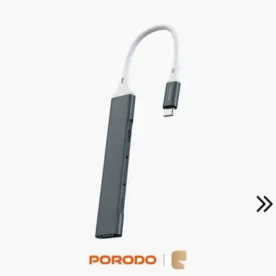 Porodo Aluminum Multi-Port USB-C Hub 5Gbps High-Speed Data Transfer - Gray