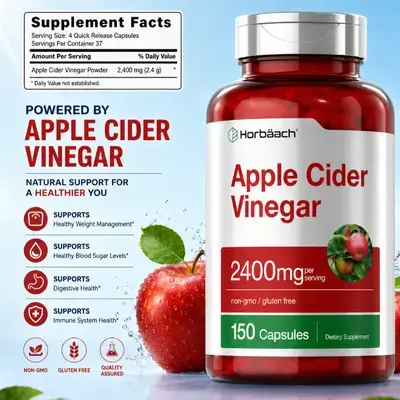 Apple Cider Vinegar, 2400mg, weight management, appetite control, blood sugar, cholesterol, health gut Microbiome, improved digestion, less gas and bloating, waist line, acv, 150 Caps apple cider vinegar 