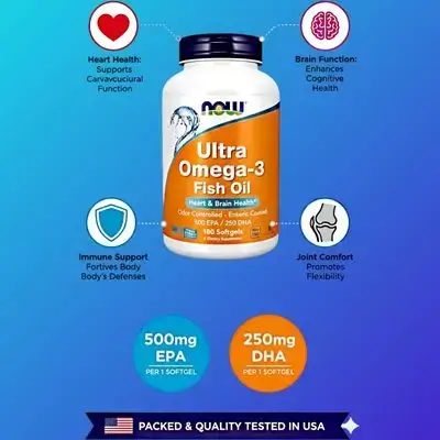 NOW Ultra Omega 3, Molecularly Distilled, (Enteric Coated) , EPA 500mg and DHA 250mg per Softgel, Highest Quality, Ultra Pure Omega-3, omega3, 180 Softgels omega 3