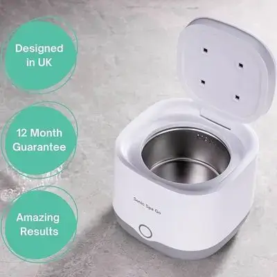 Sonic Spa Cordless Ultrasonic Retainer Cleaner with Boostab Tablets – 45kHz Battery Powered, Portable Cleaning Pod for Retainers, Aligners, Dentures, Mouthguards & Oral Appliances (White)