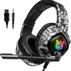 NIKUMA K19 Wired Gaming Headset – Camouflage Grey, RGB, USB & 3.5mm