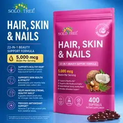 Hair Skin Nails, 22-in-1 beauty support formula, Hair Growth, Less Hair loss & thinning, less fine lines and Wrinkles, Stronger Nails, Biotin, Zinc Picolinate, Niacinamide, Selenium, Collagen, B12, D3, C, E, A, 400 Softgels