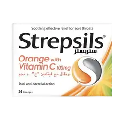 Orange with Vitamin C 100mg Dual Anti-Bacterial Action 24 Lozenges _ Strepsils