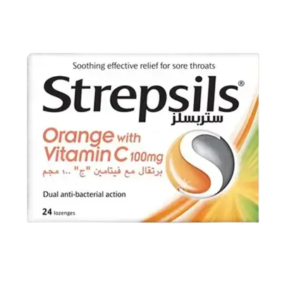 Orange with Vitamin C 100mg Dual Anti-Bacterial Action 24 Lozenges _ Strepsils