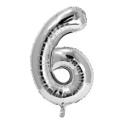 Silver Number 6 Helium Balloon