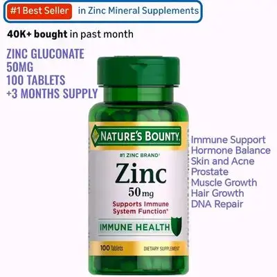Zinc Gluconate 50mg, Immune System, Skin, Antioxidant, Hair Loss, Prostate, Hormone Balance, Contributes to DNA Formation, Men and women, 100 Tablets zinc