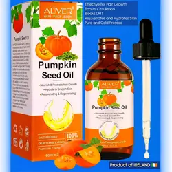 Pumpkin Seed Oil, Essential Oil for Hair Growth & Dry Damaged Hair, Strengthen Hair Thickness, DHT Blocker, Nourish Hair scalp, Moisturizer Serum for Skin, Face & Body, Made in Ireland, 60ml pumpkin seed oil