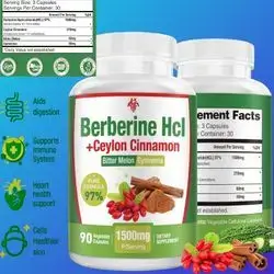 Berberine HCL 1500mg, (Premium Berberine HCl 97% Purity), Berberine Plus Pure Ceylon Cinnamon + Gymnema + Bitter Melon, High Potency Berberine for Men&Women, 90 Capsules berberine