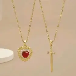 Heart And Sword Stone Pendant Necklaces