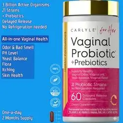 Vaginal Probiotics, for Women, with Prebiotics, Supports Healthy Odor, pH, Yeast Balance, and Flora, for Her, DELAYED-RELEASE CAPSULE, Vaginal probiotic, one a day, 60 Capsules Probiotics 