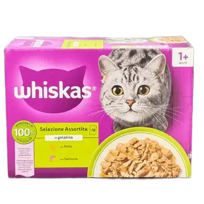 Whiskas Adult 1+ Assorted Selection Wet Cat Food in Jelly (Chicken & Salmon) 10x85g