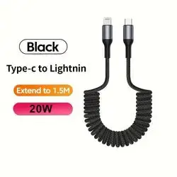 Rock PD 20W USB-C to Lightning 1.5m / Spring Coil Fast Charging Data Cable.