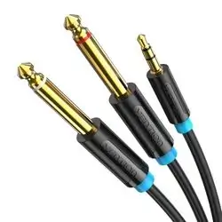 VENTION 3.5mm To 6.35mm /0.5meter/ Mono 3.5mm To Dual 6.35mm, 1/4 To 1/8 Inch Male-To-Male Audio Splitter Gold-Plated Cable For Digital Mixer, Recorder, Guitar, Amplifier