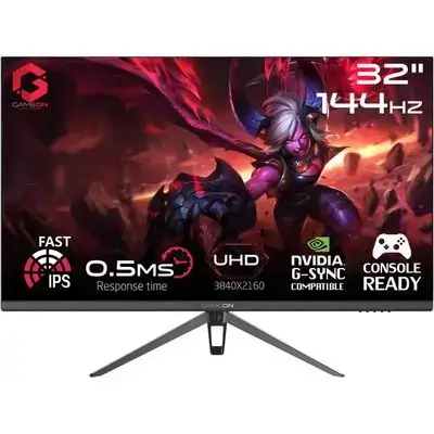 GAMEON GOP32UHD144IPS Premium Series, Black Gaming Monitor 32 inch, 3840x2160p 4K UHD Fast IPS Panel, 144Hz, 0.5ms, HDMI 2.1 Supports HDR, PS5