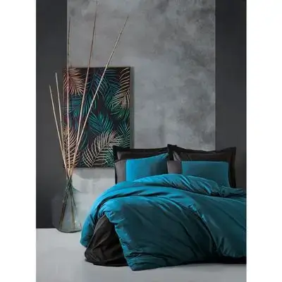 Asir Cotton Box Plain Oil Blue Double Person Linen Fitted