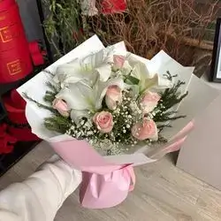 Lilium And Pink Rose Bouquet