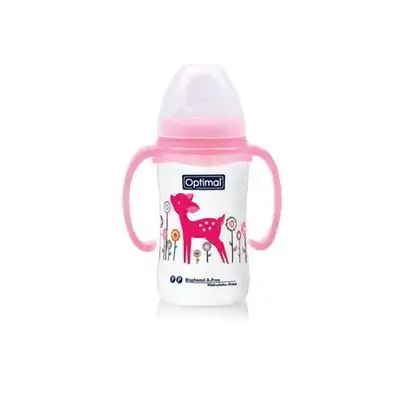 Wide Neck Feeding Bottle 240ml (+6) with Handle - Pink