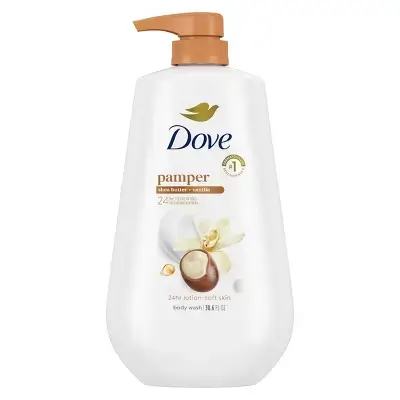 Dove Pamper Body Wash Pump - Shea Butter & Vanilla 24hr Lotion-Soft Skin - 30.6 fl oz 1L