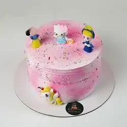 Vanilla Birthday Cake with Silicone Cartoon Characters - K10